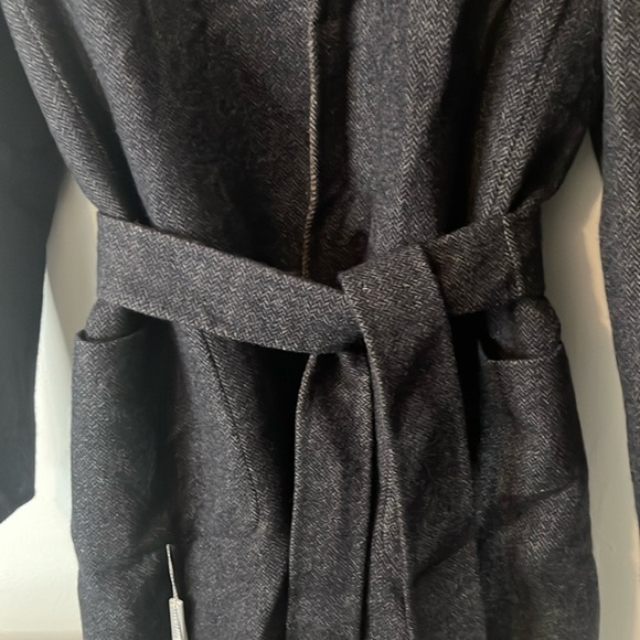 Max Mara Cucito A Mano NWT Midnight Blue Brown Chevron Galles Robe Jacket Sz 12 - Picture 4 of 16